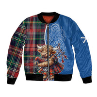 Scottish Tartan Bomber Jacket Highland Cow Playing Bagpipes