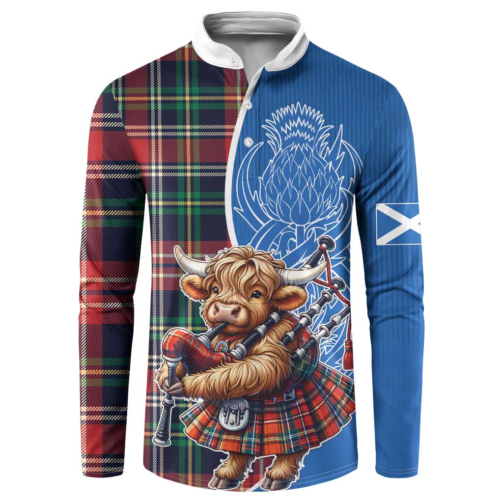 Scottish Tartan Button Sweatshirt Highland Cow Playing Bagpipes