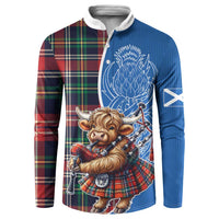 Scottish Tartan Button Sweatshirt Highland Cow Playing Bagpipes