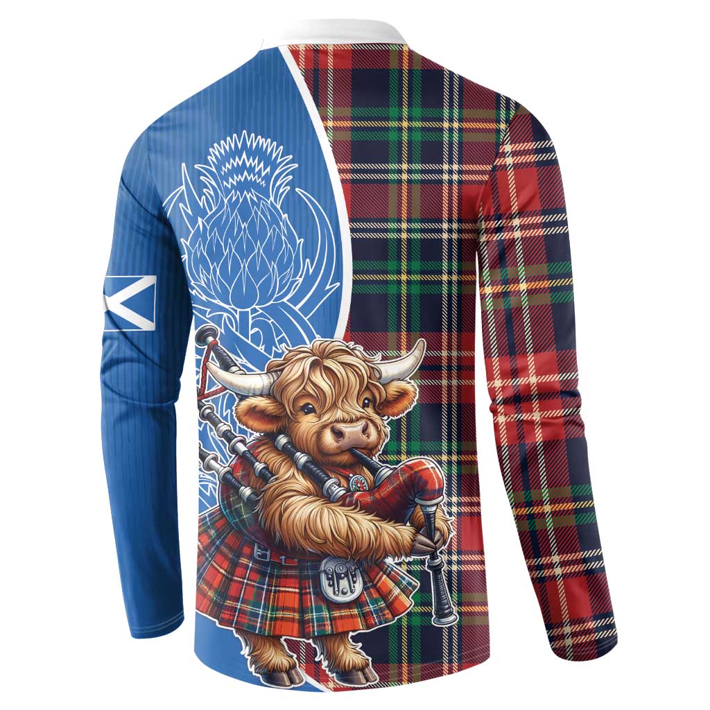 Scottish Tartan Button Sweatshirt Highland Cow Playing Bagpipes