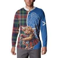 Scottish Tartan Button Sweatshirt Highland Cow Playing Bagpipes