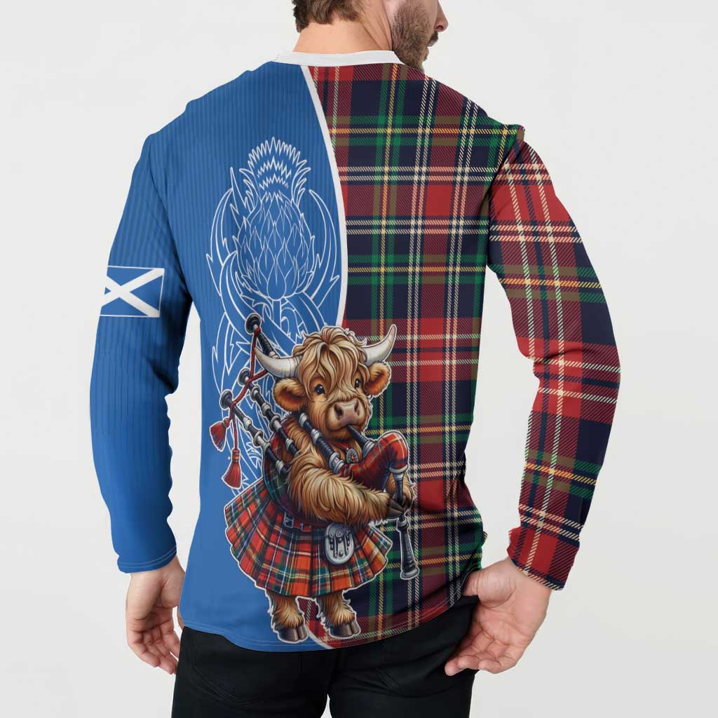 Scottish Tartan Button Sweatshirt Highland Cow Playing Bagpipes