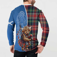 Scottish Tartan Button Sweatshirt Highland Cow Playing Bagpipes