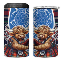 Scottish Tartan 4 in 1 Can Cooler Tumbler Highland Cow Playing Bagpipes