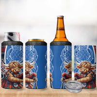 Scottish Tartan 4 in 1 Can Cooler Tumbler Highland Cow Playing Bagpipes