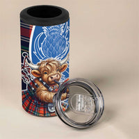 Scottish Tartan 4 in 1 Can Cooler Tumbler Highland Cow Playing Bagpipes