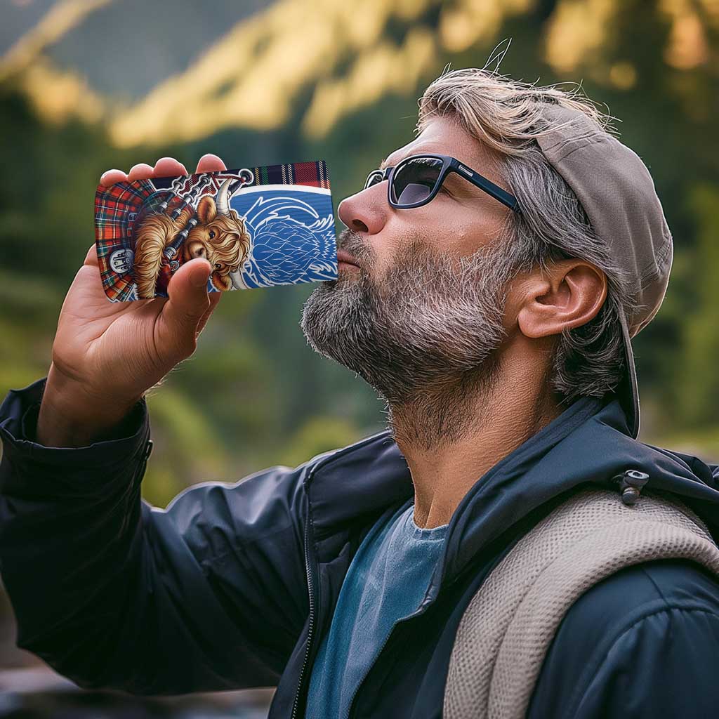 Scottish Tartan 4 in 1 Can Cooler Tumbler Highland Cow Playing Bagpipes