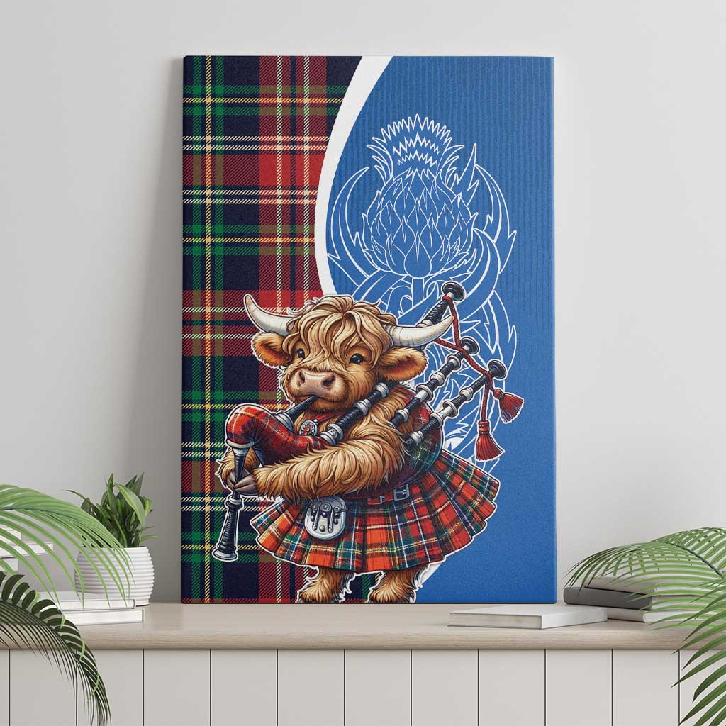 Scottish Tartan Canvas Wall Art Highland Cow Playing Bagpipes