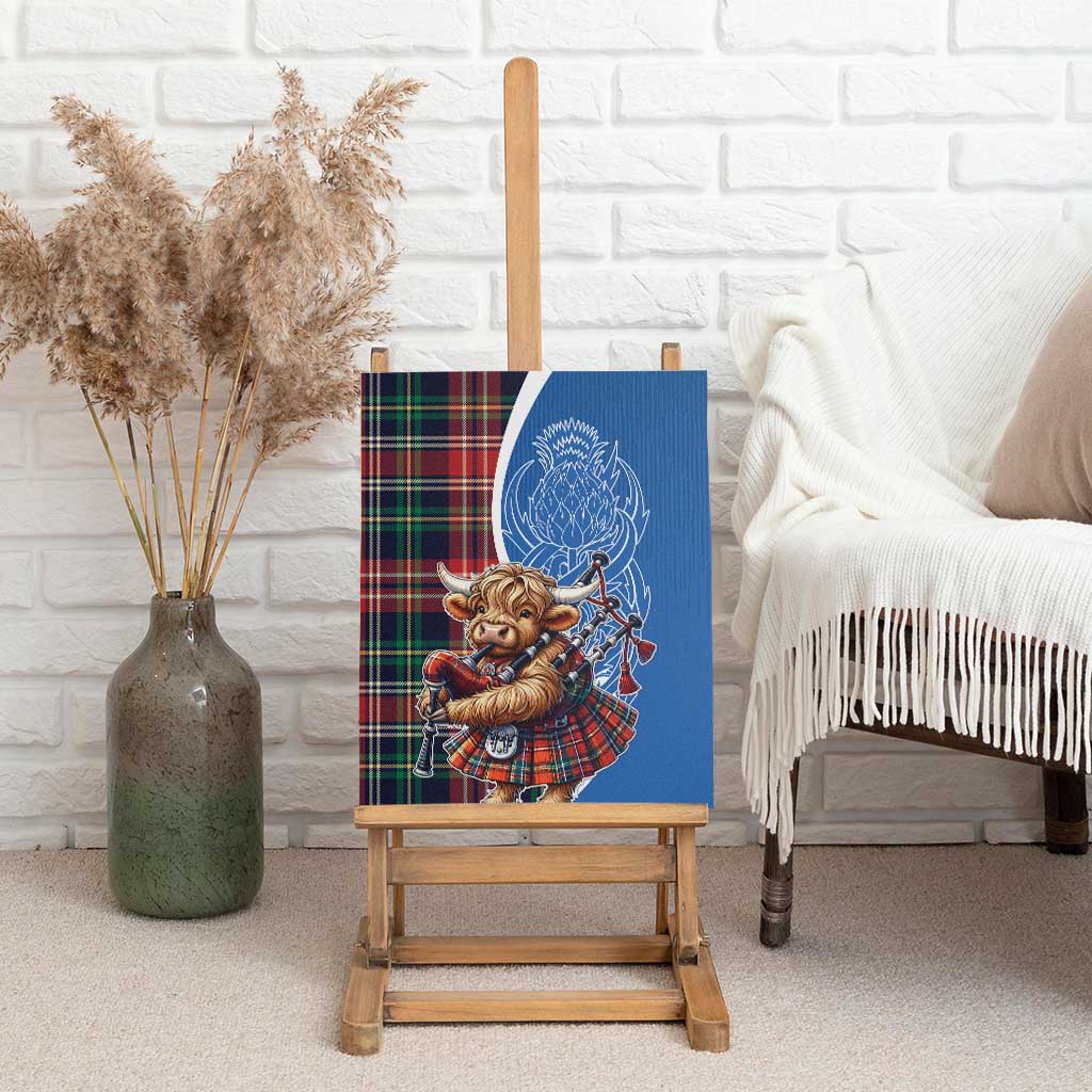 Scottish Tartan Canvas Wall Art Highland Cow Playing Bagpipes