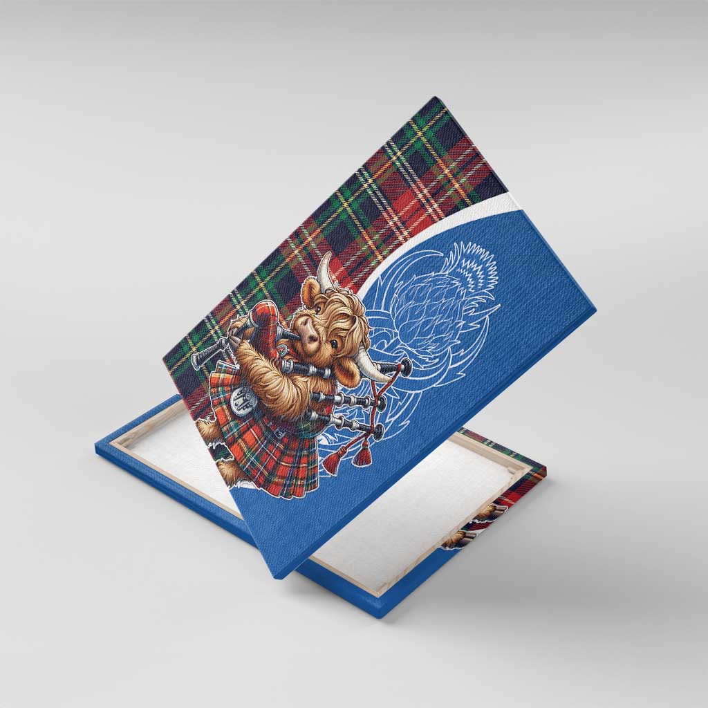 Scottish Tartan Canvas Wall Art Highland Cow Playing Bagpipes