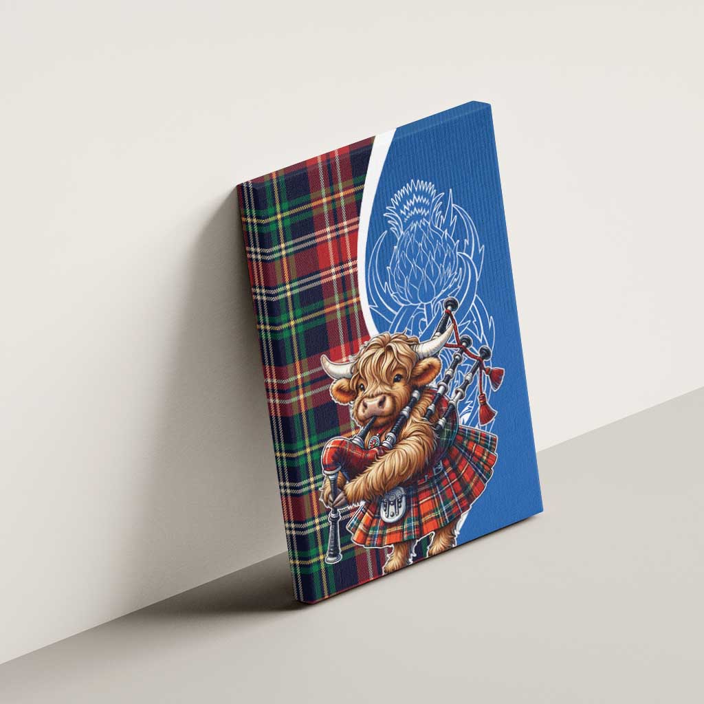 Scottish Tartan Canvas Wall Art Highland Cow Playing Bagpipes