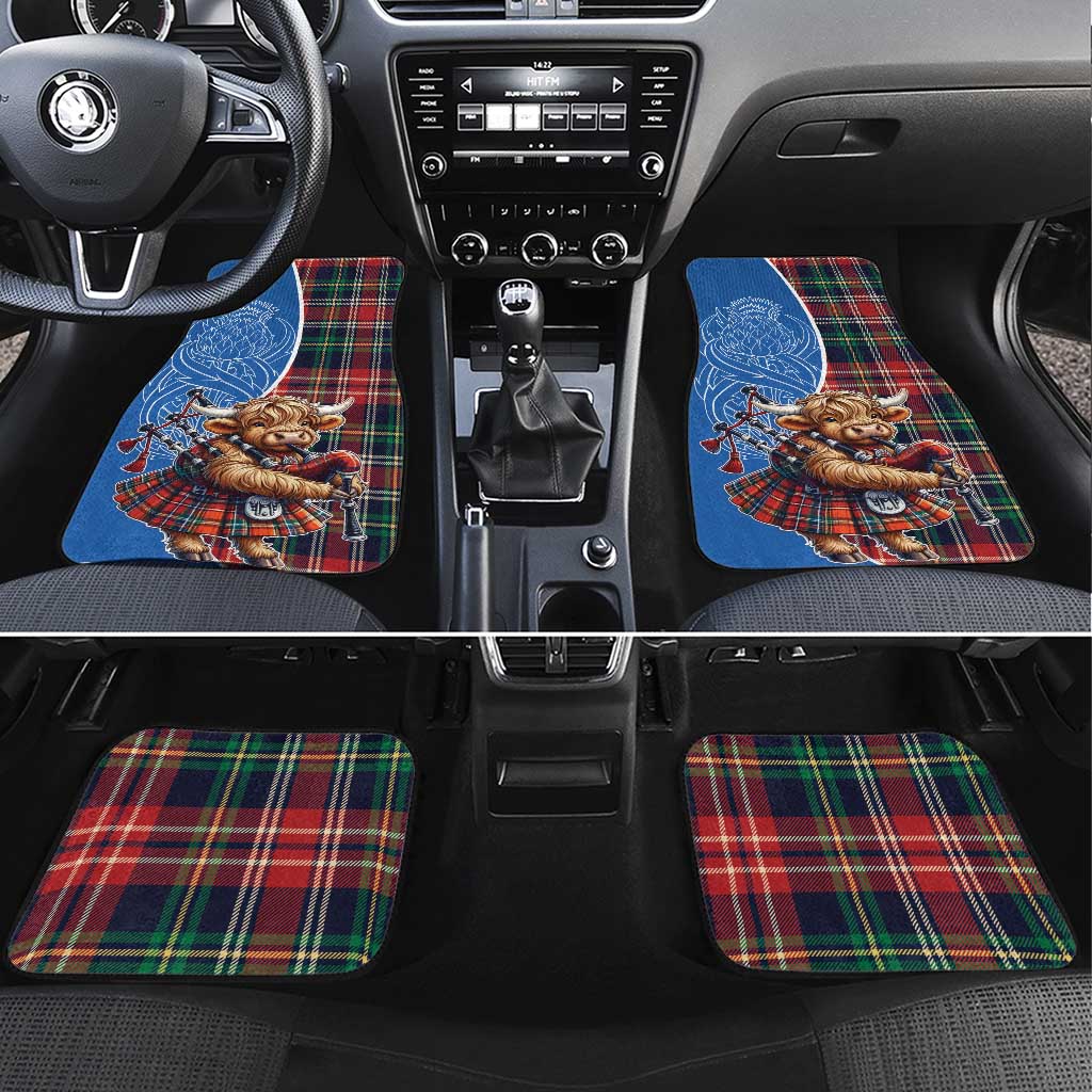 Scottish Tartan Car Mats Highland Cow Playing Bagpipes
