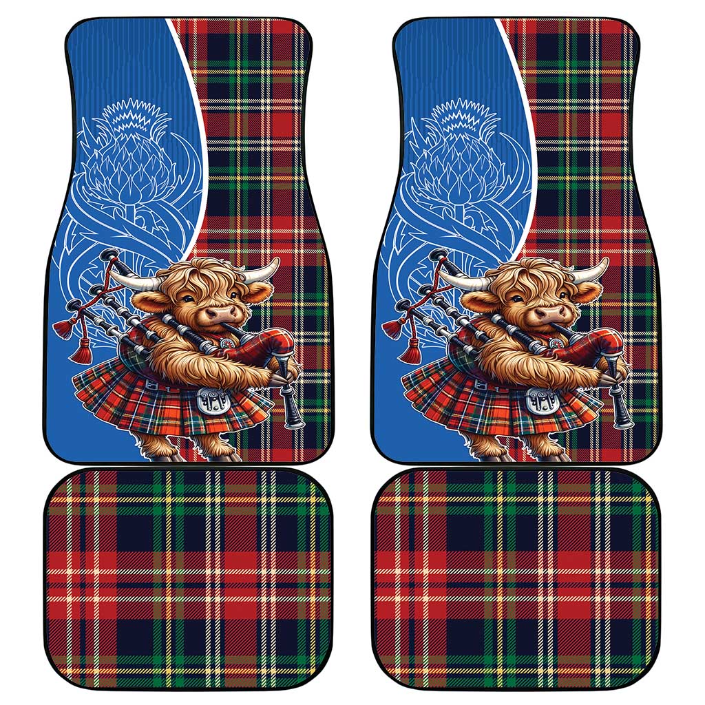 Scottish Tartan Car Mats Highland Cow Playing Bagpipes