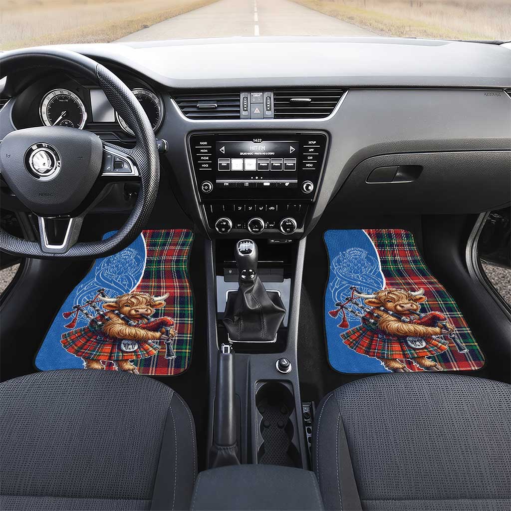 Scottish Tartan Car Mats Highland Cow Playing Bagpipes