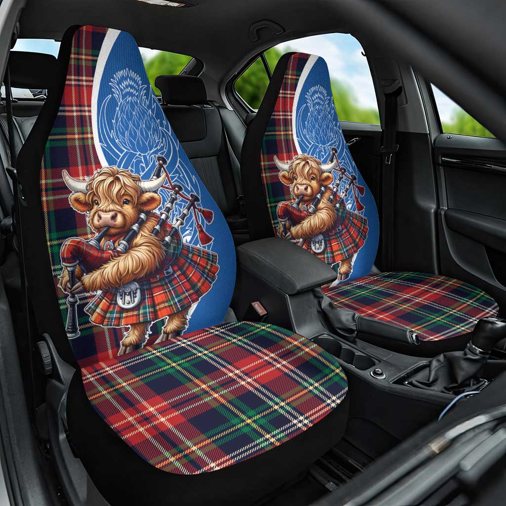 Scottish Tartan Car Seat Cover Highland Cow Playing Bagpipes