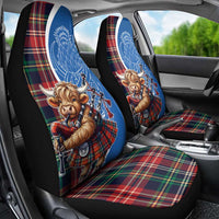 Scottish Tartan Car Seat Cover Highland Cow Playing Bagpipes