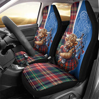 Scottish Tartan Car Seat Cover Highland Cow Playing Bagpipes