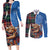 Scottish Tartan Couples Matching Long Sleeve Bodycon Dress and Long Sleeve Button Shirt Highland Cow Playing Bagpipes