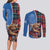 Scottish Tartan Couples Matching Long Sleeve Bodycon Dress and Long Sleeve Button Shirt Highland Cow Playing Bagpipes