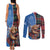 Scottish Tartan Couples Matching Tank Maxi Dress and Long Sleeve Button Shirt Highland Cow Playing Bagpipes
