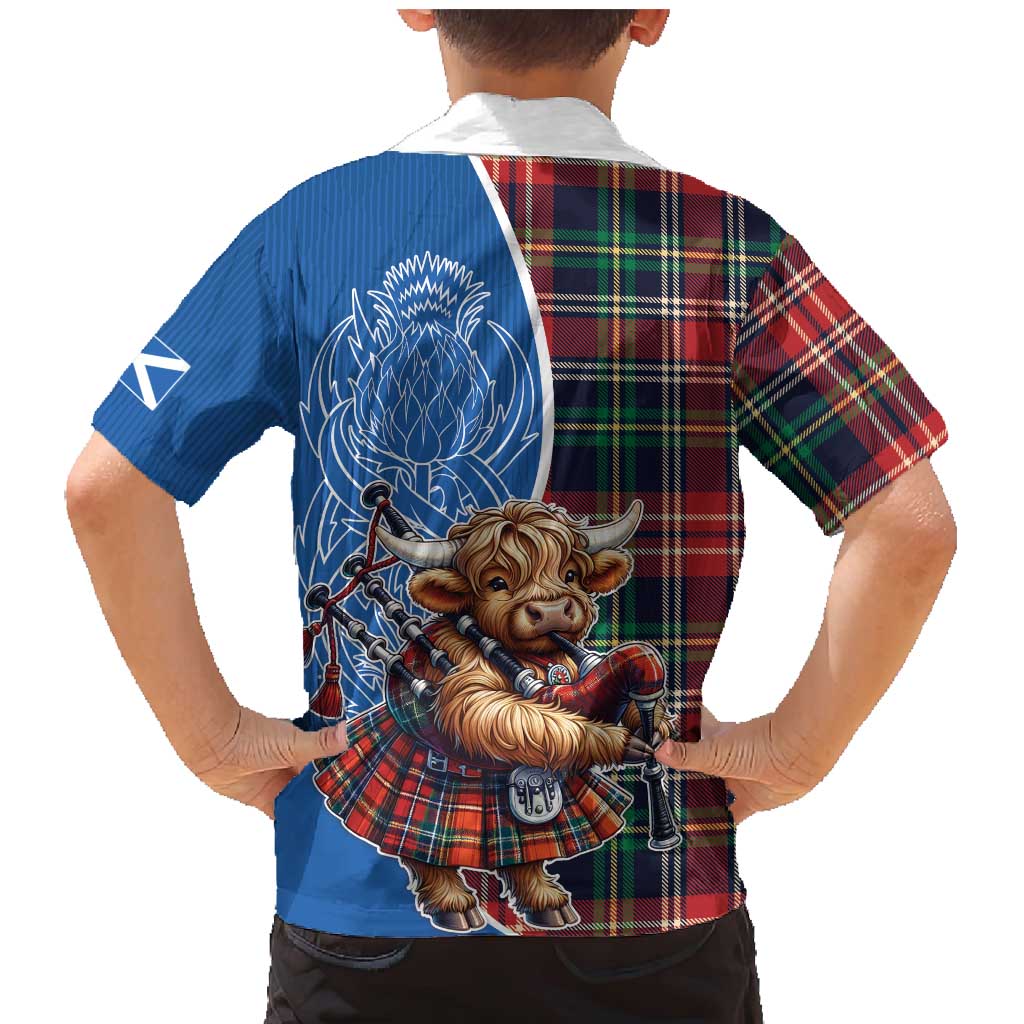 Scottish Tartan Family Matching Mermaid Dress and Hawaiian Shirt Highland Cow Playing Bagpipes