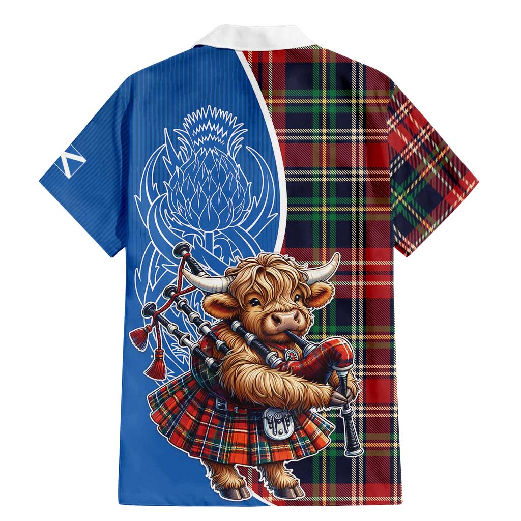 Scottish Tartan Family Matching Mermaid Dress and Hawaiian Shirt Highland Cow Playing Bagpipes