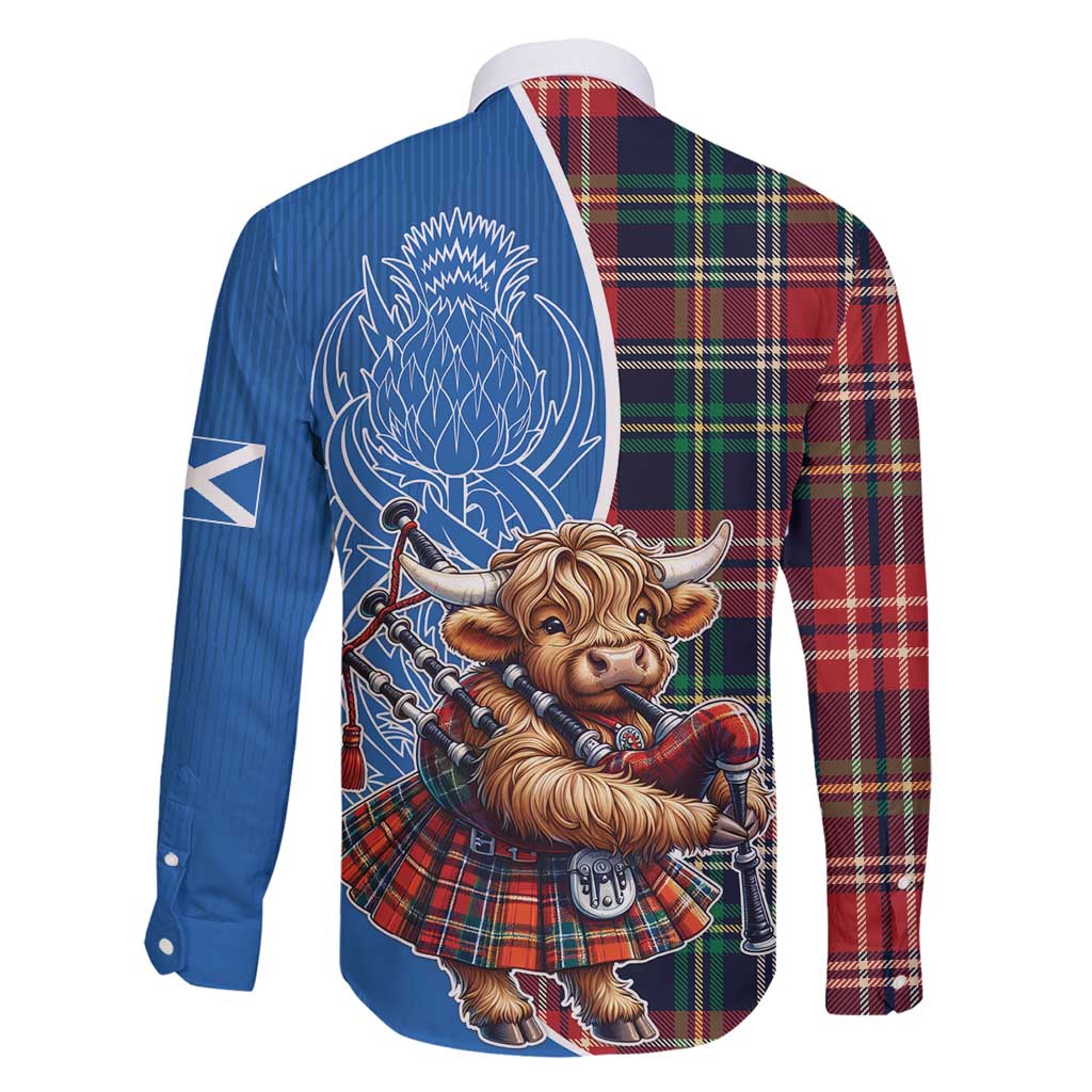 Scottish Tartan Family Matching Mermaid Dress and Hawaiian Shirt Highland Cow Playing Bagpipes