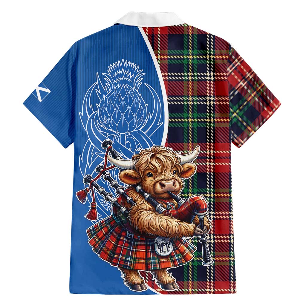 Scottish Tartan Family Matching Puletasi and Hawaiian Shirt Highland Cow Playing Bagpipes