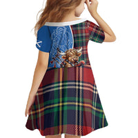 Scottish Tartan Family Matching Short Sleeve Bodycon Dress and Hawaiian Shirt Highland Cow Playing Bagpipes