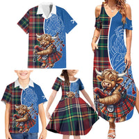 Scottish Tartan Family Matching Summer Maxi Dress and Hawaiian Shirt Highland Cow Playing Bagpipes