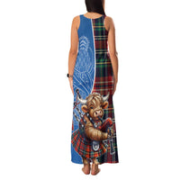 Scottish Tartan Family Matching Tank Maxi Dress and Hawaiian Shirt Highland Cow Playing Bagpipes