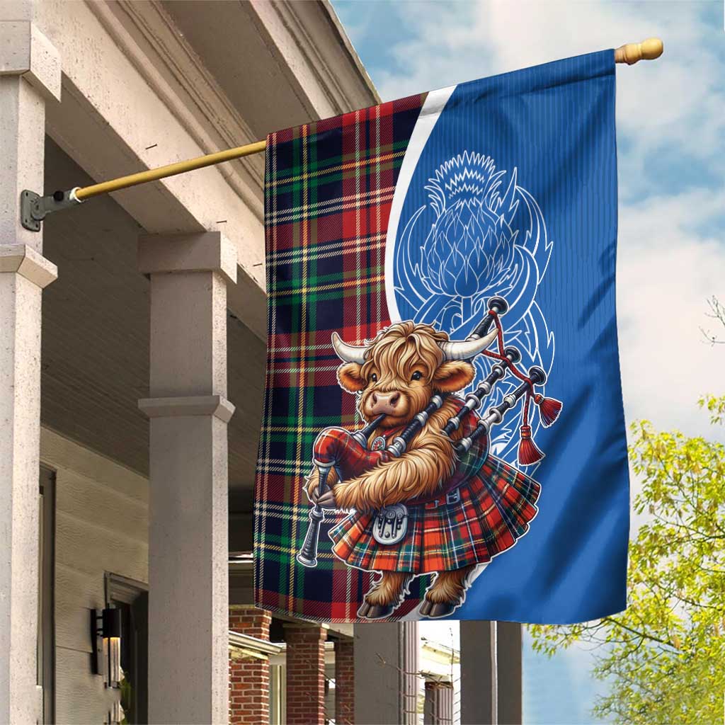 Scottish Tartan Garden Flag Highland Cow Playing Bagpipes