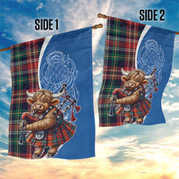 Scottish Tartan Garden Flag Highland Cow Playing Bagpipes
