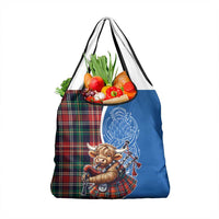 Scottish Tartan Grocery Bag Highland Cow Playing Bagpipes