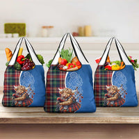 Scottish Tartan Grocery Bag Highland Cow Playing Bagpipes