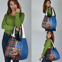 Scottish Tartan Grocery Bag Highland Cow Playing Bagpipes