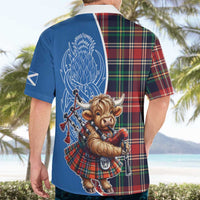 Scottish Tartan Hawaiian Shirt Highland Cow Playing Bagpipes