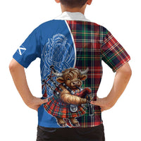 Scottish Tartan Hawaiian Shirt Highland Cow Playing Bagpipes