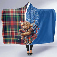 Scottish Tartan Hooded Blanket Highland Cow Playing Bagpipes