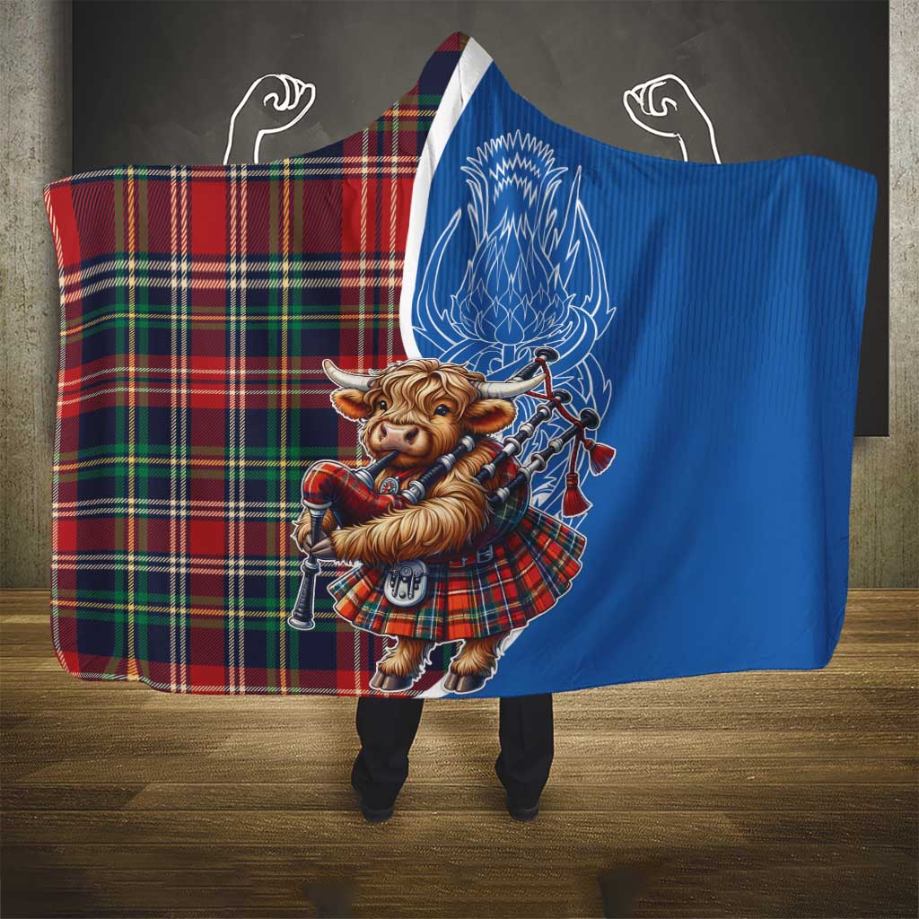 Scottish Tartan Hooded Blanket Highland Cow Playing Bagpipes