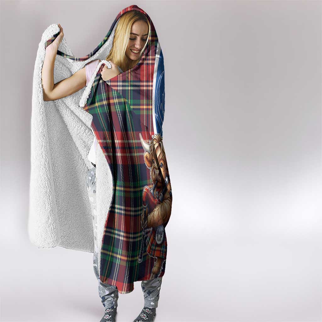 Scottish Tartan Hooded Blanket Highland Cow Playing Bagpipes