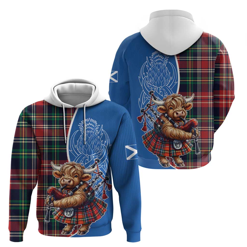 Scottish Tartan Hoodie Highland Cow Playing Bagpipes