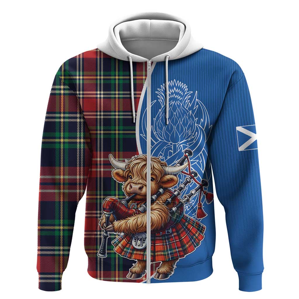 Scottish Tartan Hoodie Highland Cow Playing Bagpipes