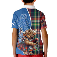 Scottish Tartan Kid Polo Shirt Highland Cow Playing Bagpipes