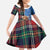Scottish Tartan Kid Short Sleeve Dress Highland Cow Playing Bagpipes