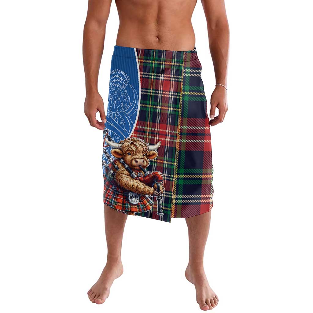 Scottish Tartan Lavalava Highland Cow Playing Bagpipes