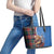 Scottish Tartan Leather Tote Bag Highland Cow Playing Bagpipes
