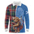 Scottish Tartan Long Sleeve Polo Shirt Highland Cow Playing Bagpipes
