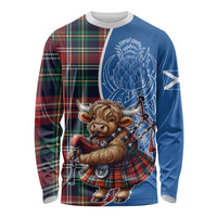 Scottish Tartan Long Sleeve Shirt Highland Cow Playing Bagpipes