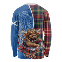 Scottish Tartan Long Sleeve Shirt Highland Cow Playing Bagpipes